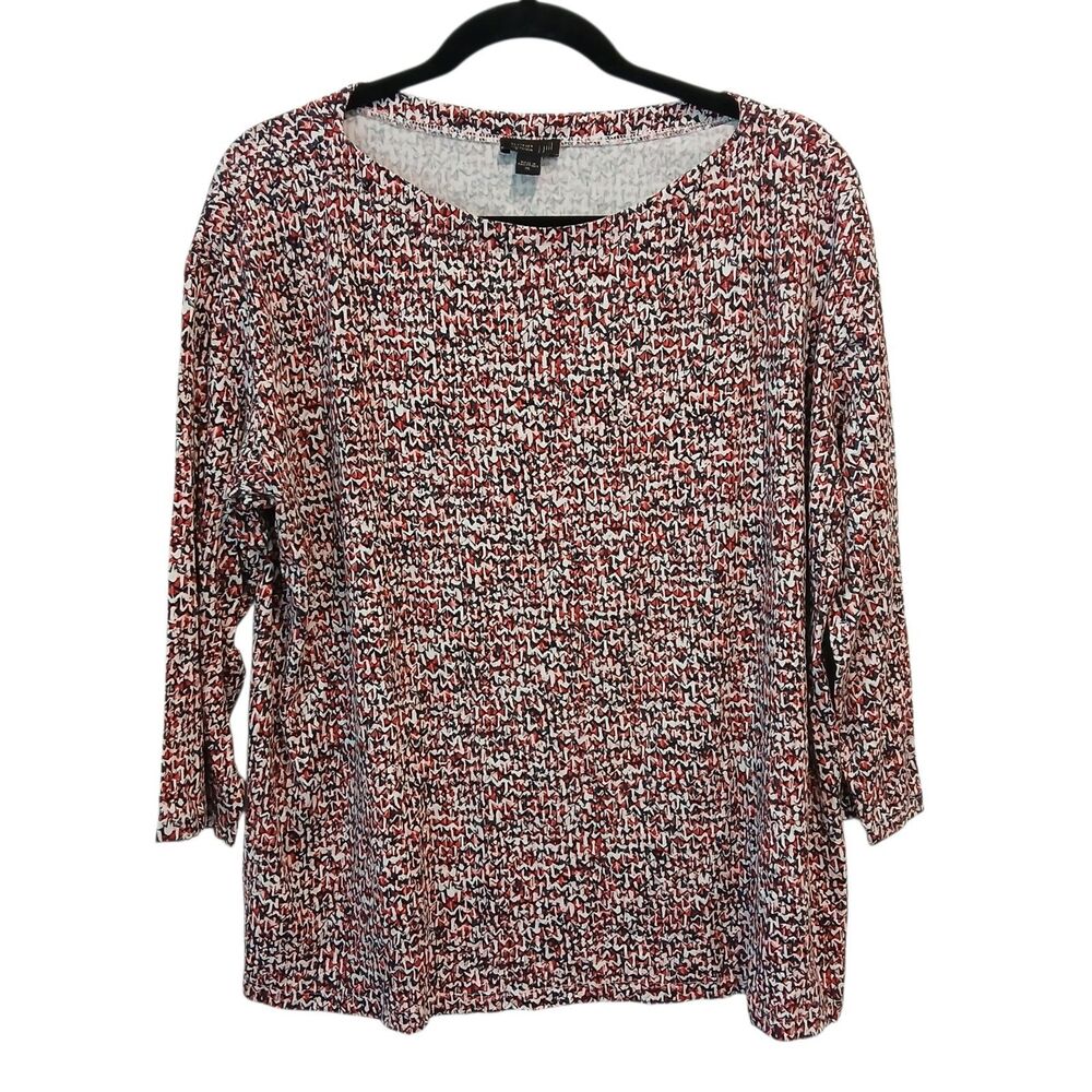 J Jill Wearever Collection Top XL Black Red White Geometric Stretch Travel